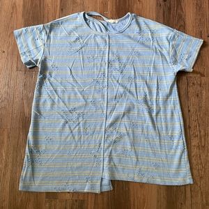 Easel Asymmetrical Distressed Striped Top